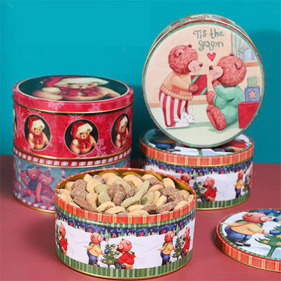 Round cookie tin container