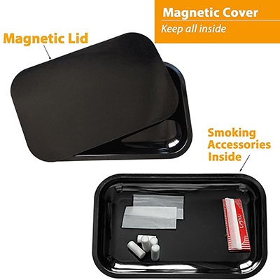 Rolling tray with magnetic lid