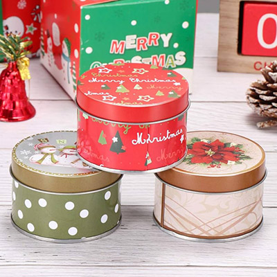 Round gift tin container