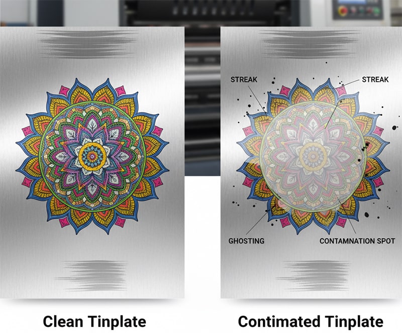 comparison of clean VS contaminated tinplate