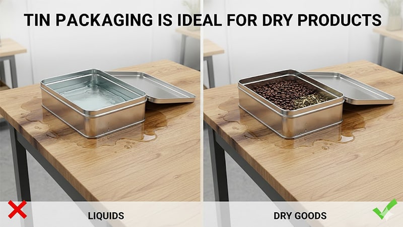 Tin box packaging example for dry products such as tea and coffee, not suitable for liquids