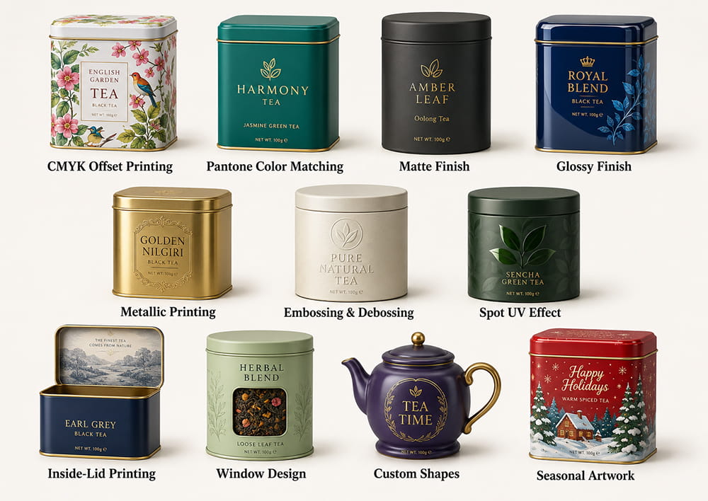tea tin surface printing options