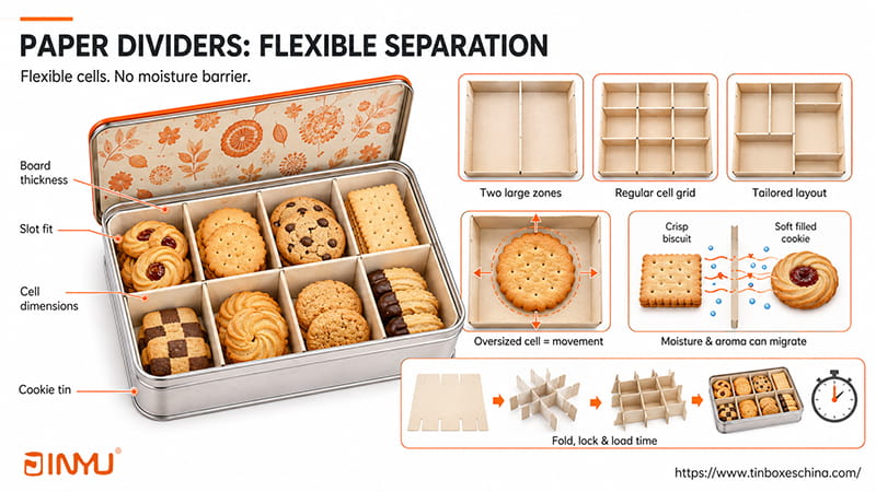 cookie tin box with paper dividers