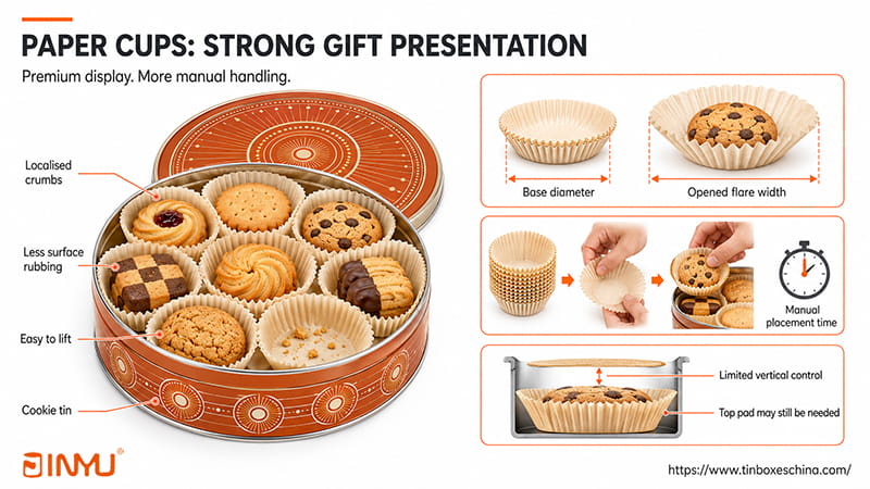 cookie tin box with paper cups